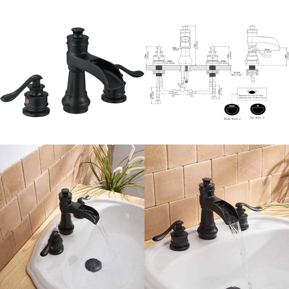 

High Arc Two-Handle Deck Mount Widespread Bathroom Faucet with 8 Inch Spout, 3 Holes, Waterfall Design for Vanity Sinks