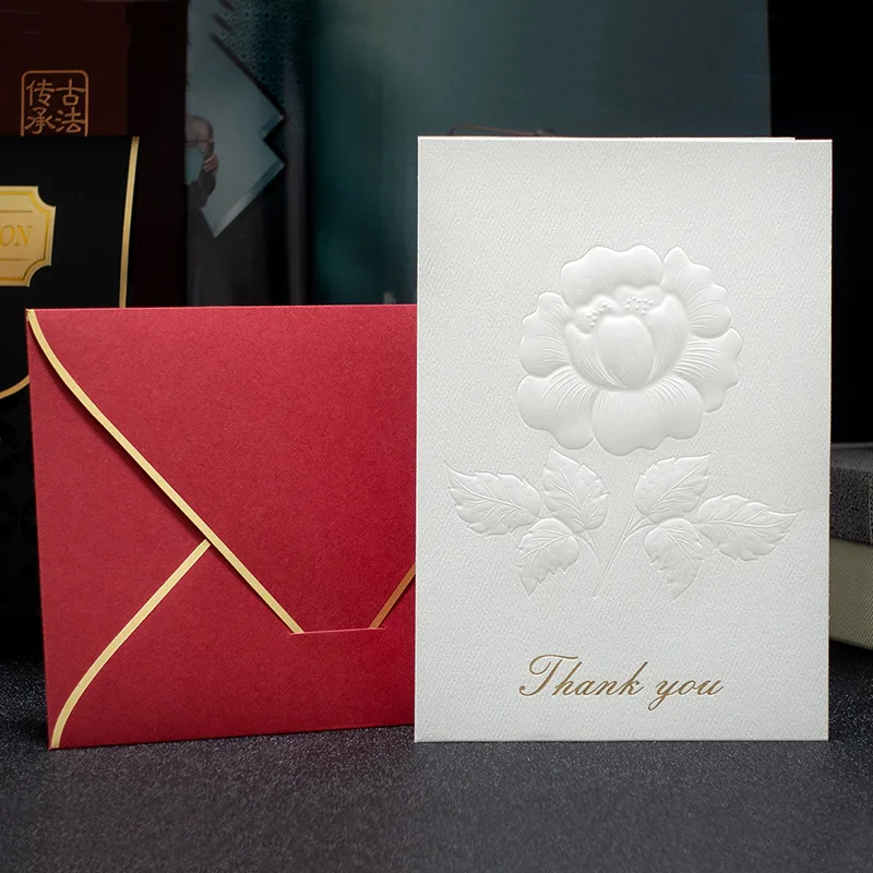 

White Color Flower Greeting Card with Envelopes Pop Up Best Wishes Blank Thank You Gift Cards Invitations