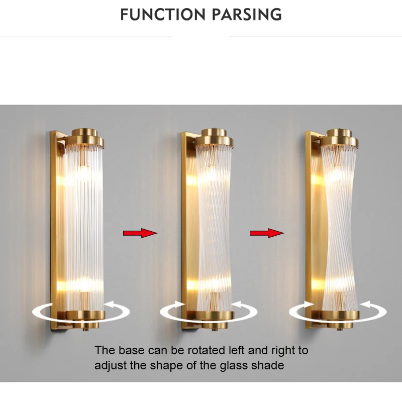 Luxury Copper Gold Crystal Wall Light Rotatable Long K9 Crystal Lampshade Living Room Creative Bedroom Bedside Aisle Lighting