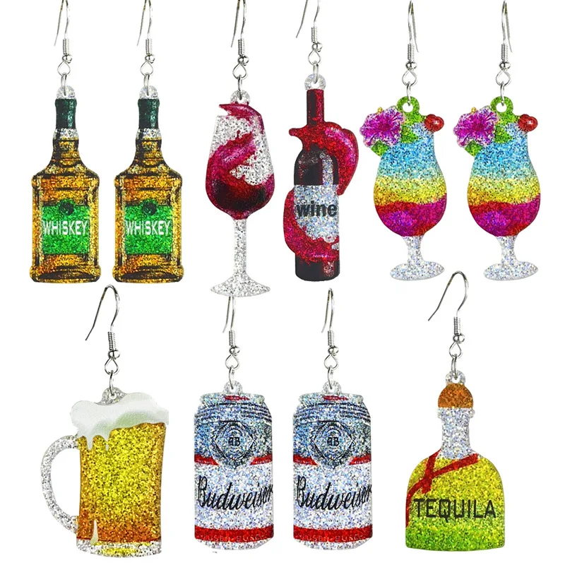 NEW ARRIVALS Glitter Octoberfest Earrings Lightweight Acrylic 3D Simulation Wine Glasses Earring for Women Oktoberfest Beer Mug