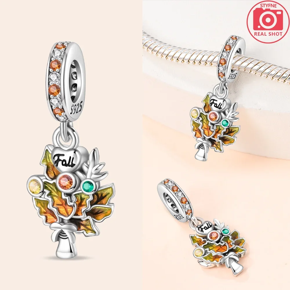 925 Sterling Silver Original Heart-Shaped Plant Lily of The Valley Rose Clover Charms Beads Fit Bracelet Jewelry Women Diy Gift