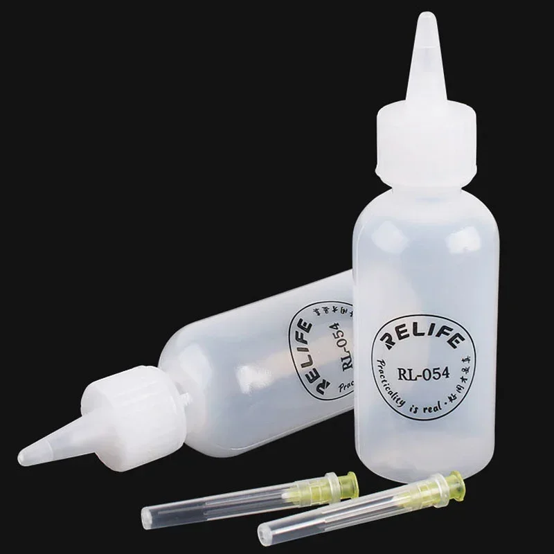 Relife RL-054 Solder Flux Paste Resin Tools Empty 50ML Liquid Plastic Alcohol Bottle Perfume Bottle with Needle Tip Brush Repair