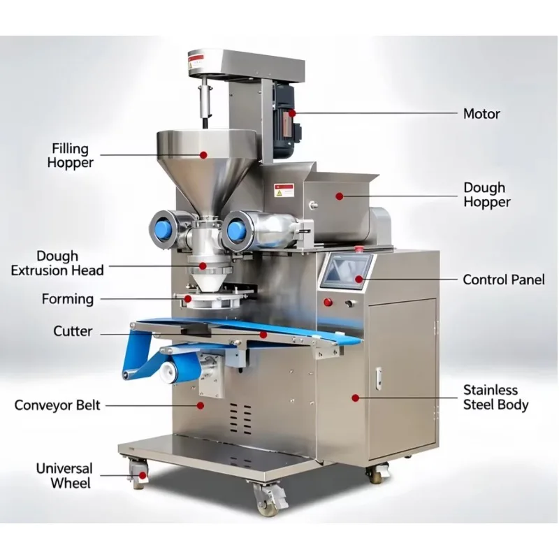 Customized mooncake maker two hopper encrusting machine maamoul forming machine uniform stuffing for pastry line