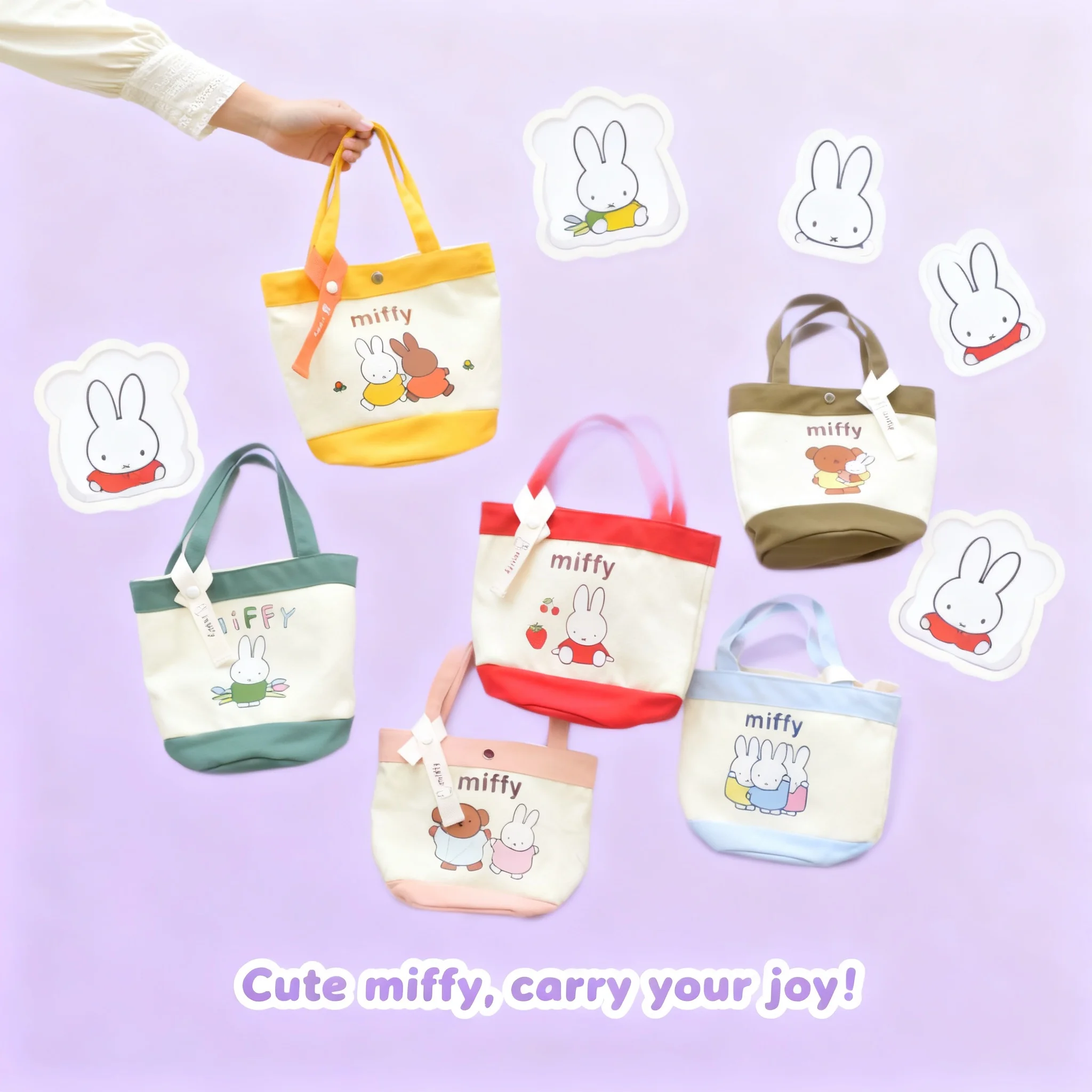Miffy Rabbit Print Bucket Lunch Bag Cartoon Thick Canvas Handbag Mommy Bag Tote