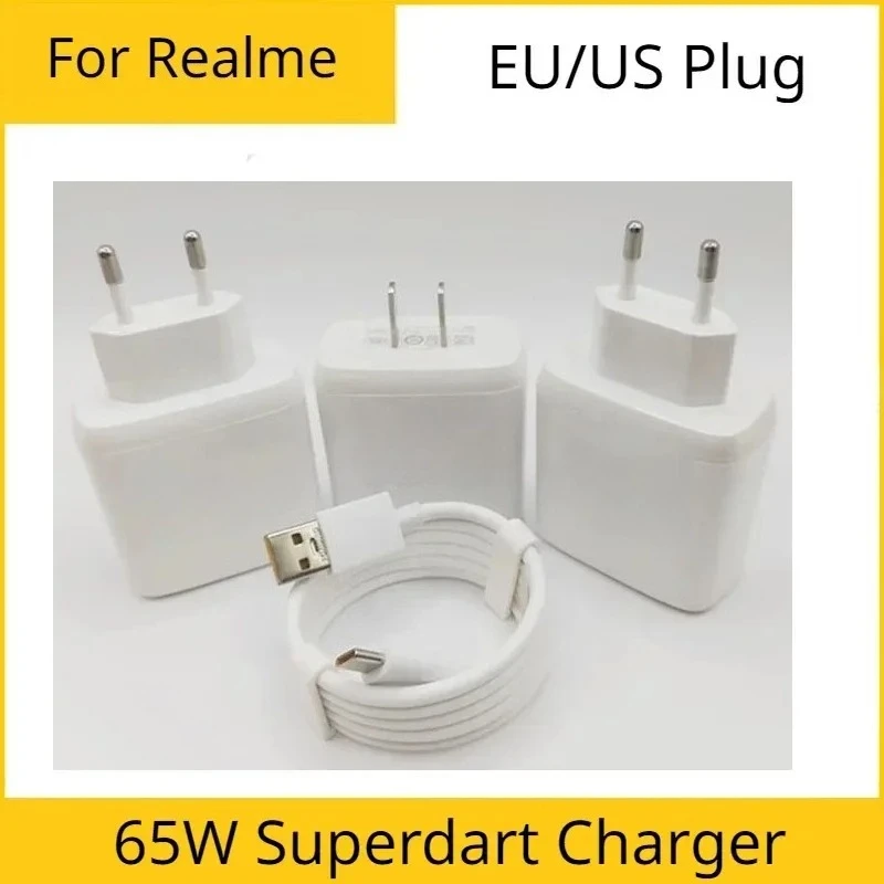 

65W Fit SuperDart Charger EU/US Plug Power Adapter Type C Cable For Realme 10 Pro Plus GT Neo2T GT2 Pro