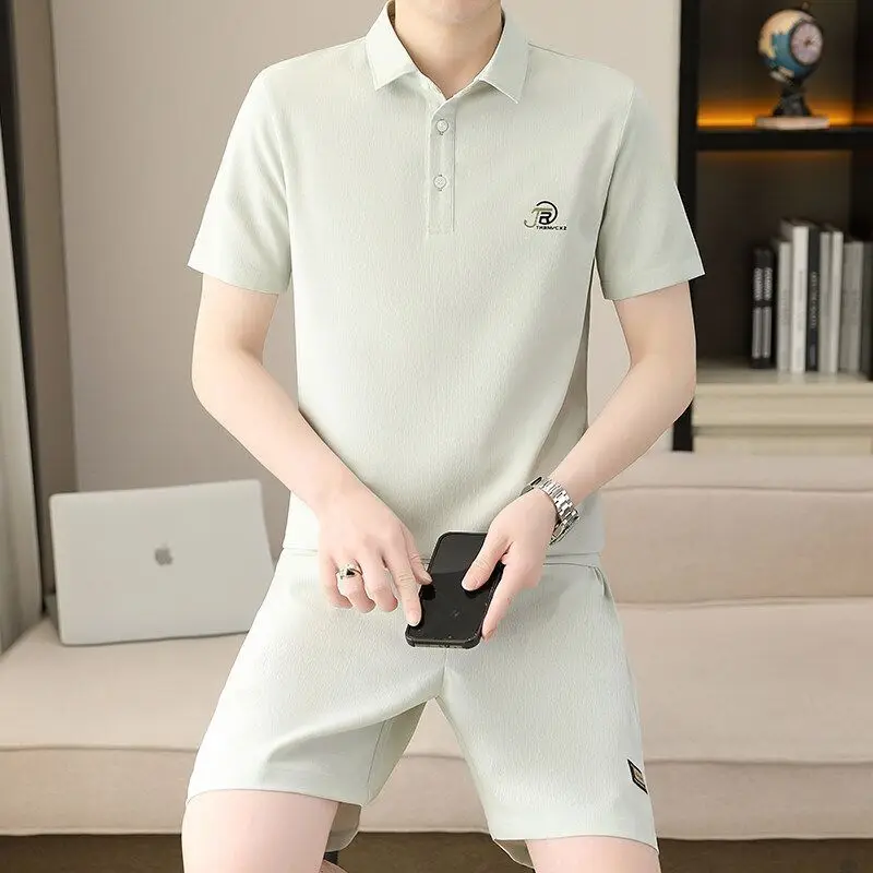 New 2026 SS Men's Thin Polo Tee + Athletic Shorts Combo Casual Fashion Collar Neck Two-Piece Suit