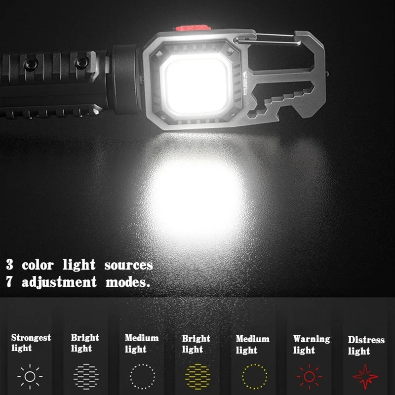 Mini Cob Keychain Light Multifunctional 3 Modes Glare Led Pocket Work Lights Portable Flashlight Outdoor Camping Corkscrew Lamps