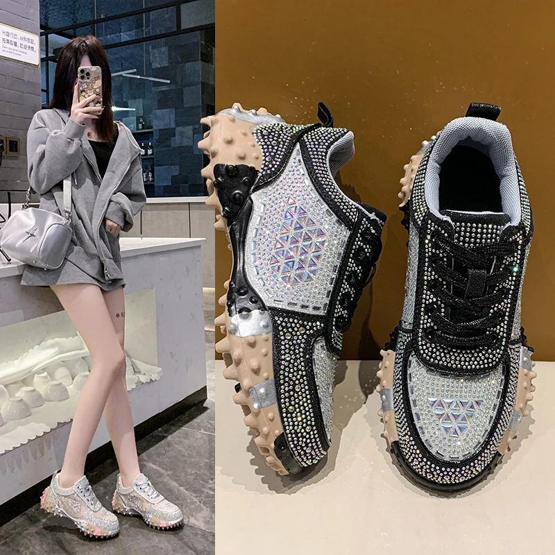 

Luxury Crystal Water Diamond Women's Casual Sports Shoe Designer Platform Sneakers Women's Outdoor Tennis Sports Non Slip Shoes