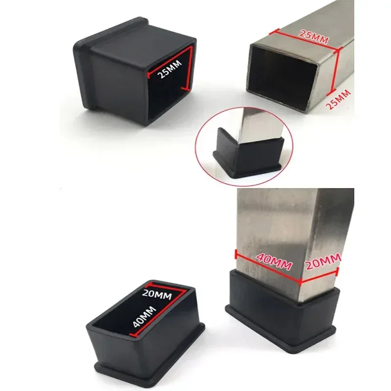 Square Rectangle Rubber Table Feet Black Chair Leg Caps Furniture Tube End Covers Non Slip image 5