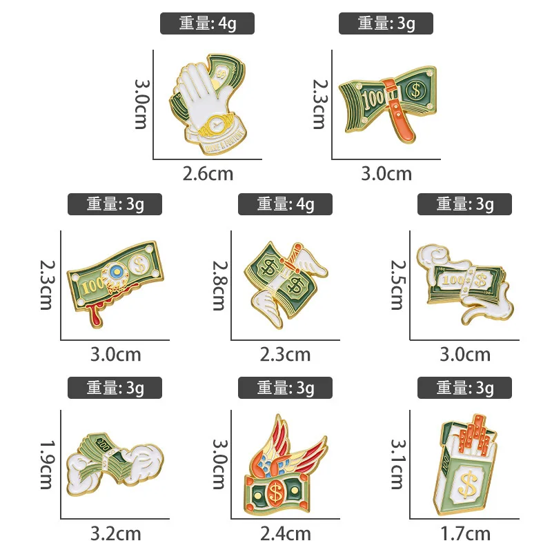 Purse Enamel Pin Angel Wings Banknote Gold Coin Bag Brooches Lapel Backpack Badge Jewelry Gift Accessories Cartoon $ Dollar