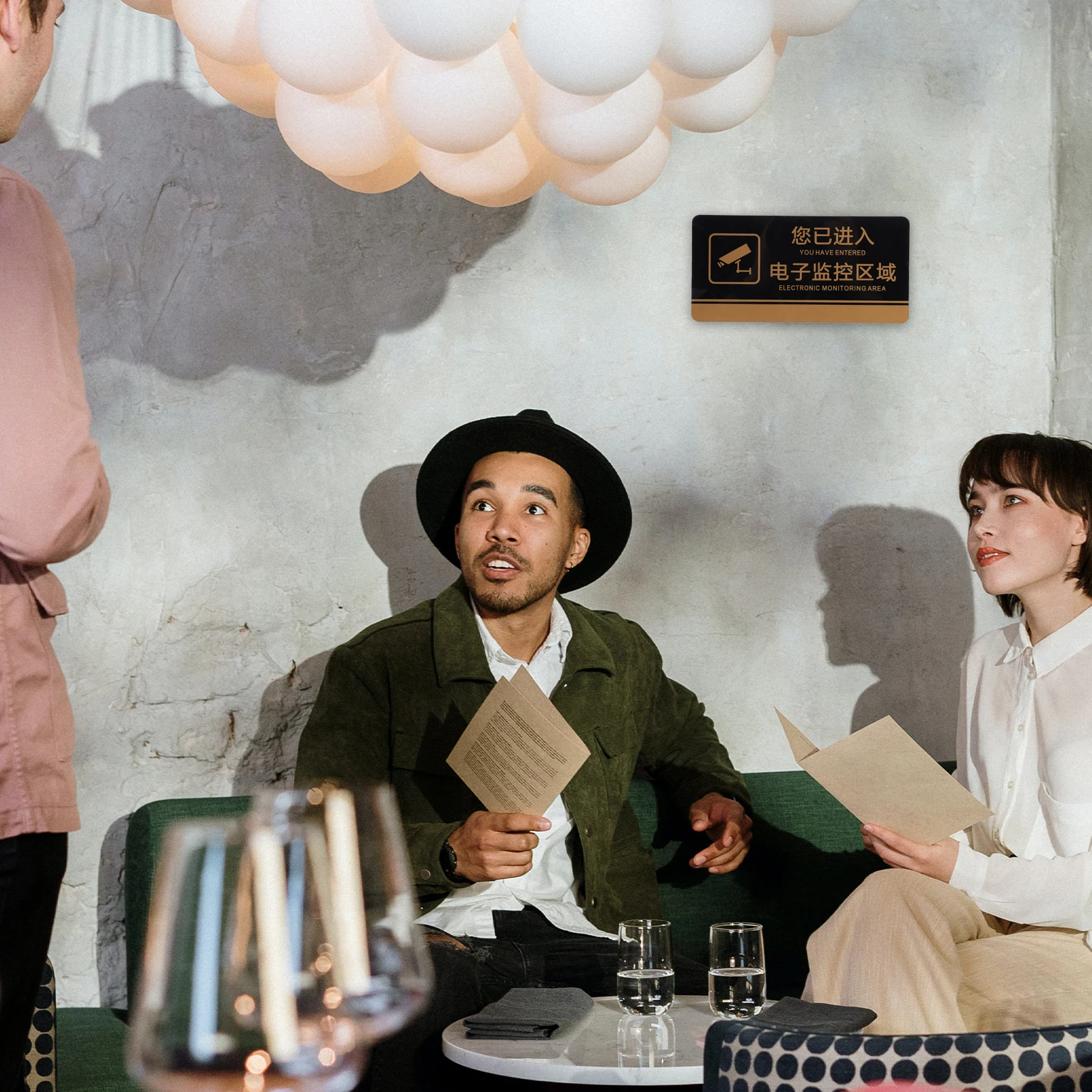 2pcs Monitoring Warning Sign Acrylic Public Security Reminder Board for Store Restaurant Hotel Smooth Lightweight