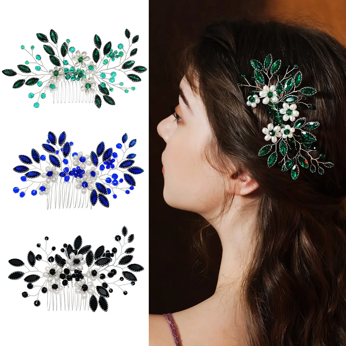 Colorful Hair Comb Fashion Crystal Fancy Headdresses Hair Clips Women Bride Hair Accessories Headpieces Floral Headwear Jewelry