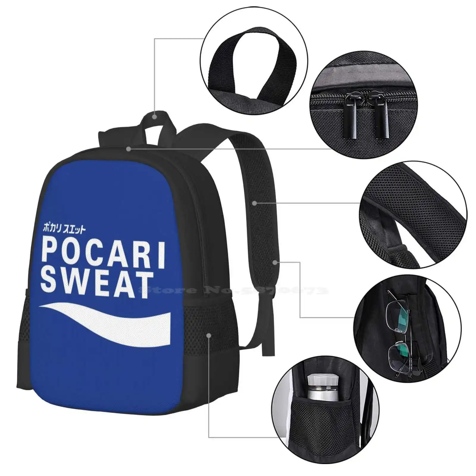 Pocari Sweat On Blue Background Hot Sale Schoolbag Backpack Fashion Bags Pocari Japanese Sport Drink Electrolyte Beverage