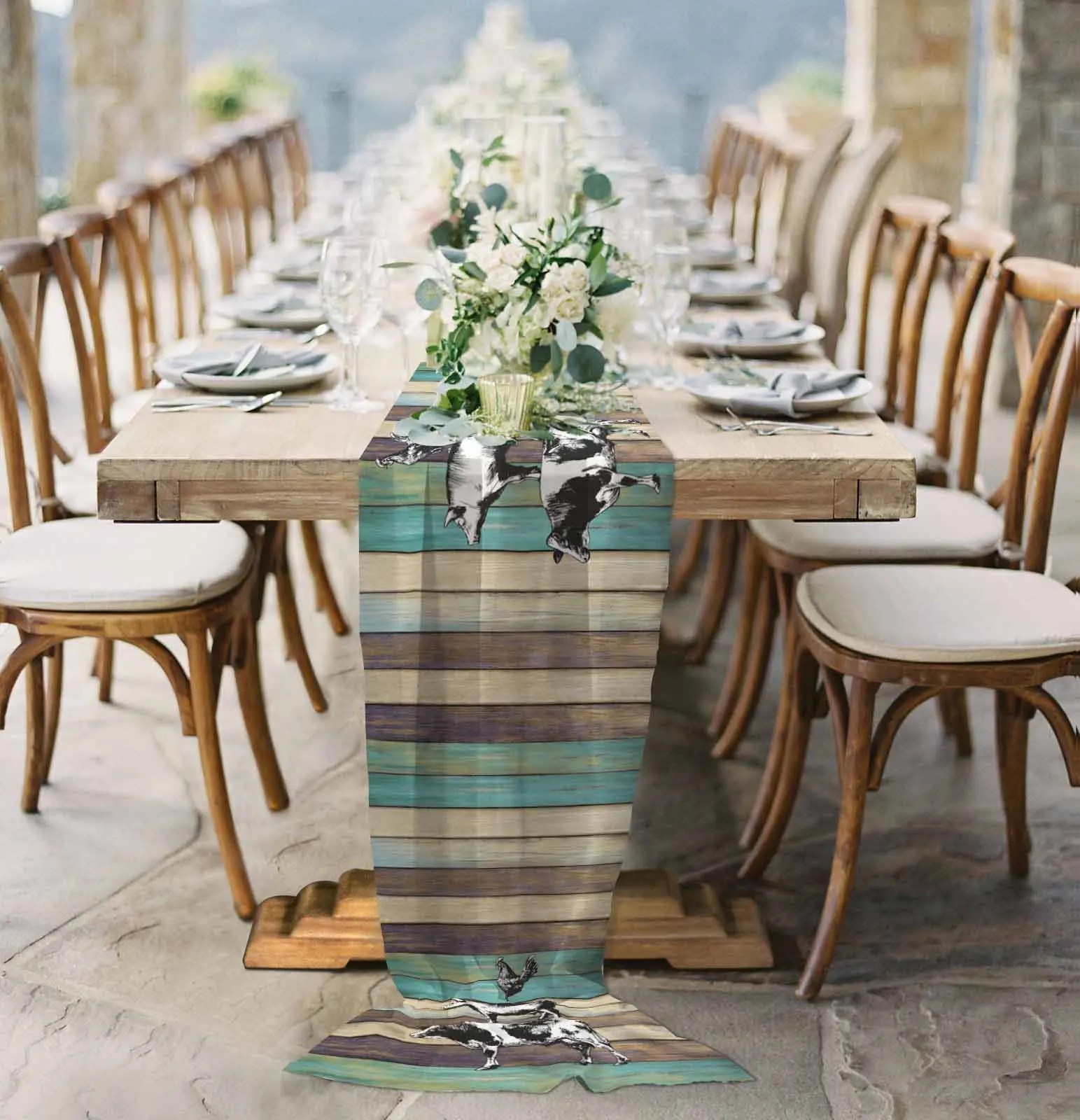 

Farm Animal Cow Pig Chicken Sheer Chiffon Table Runner Wedding Party Birthday Tulle Voile Tablecloth