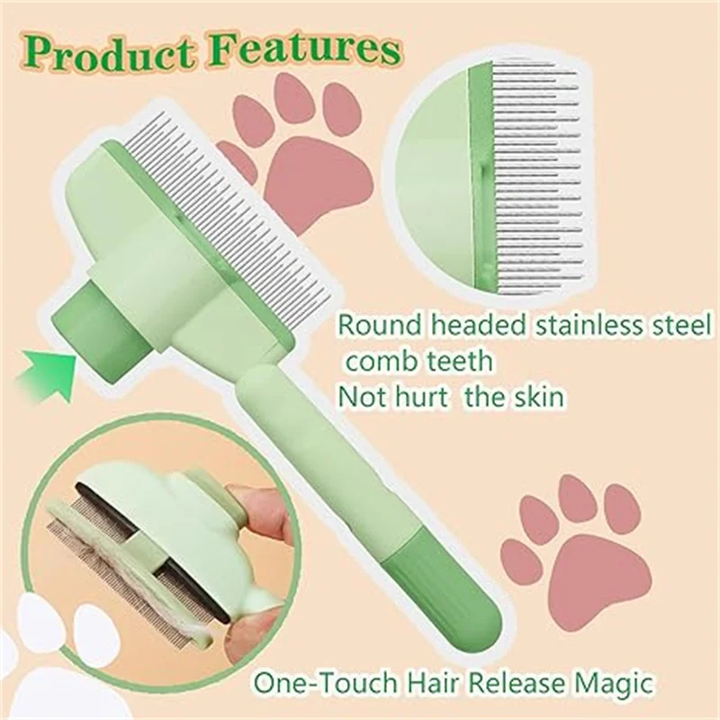 Cat Comb Dog Comb Pet Hair Removal Tool Flea Comb for Cats and Dog Lice Comb Cat Brush with Release Button Self-Cleaning