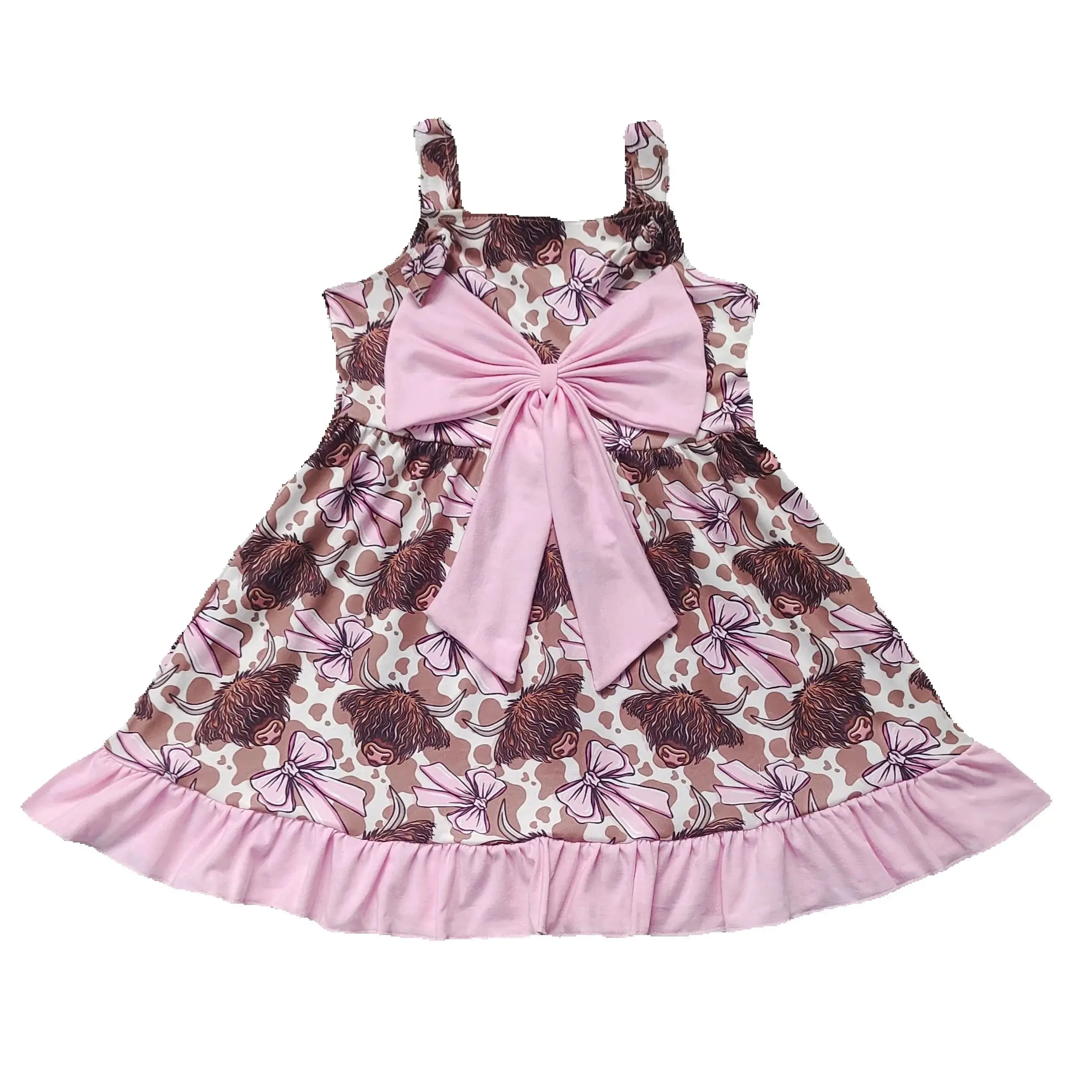 

GSD1945 pre-order toddler clothes highland cattle girl summer dress-real pic