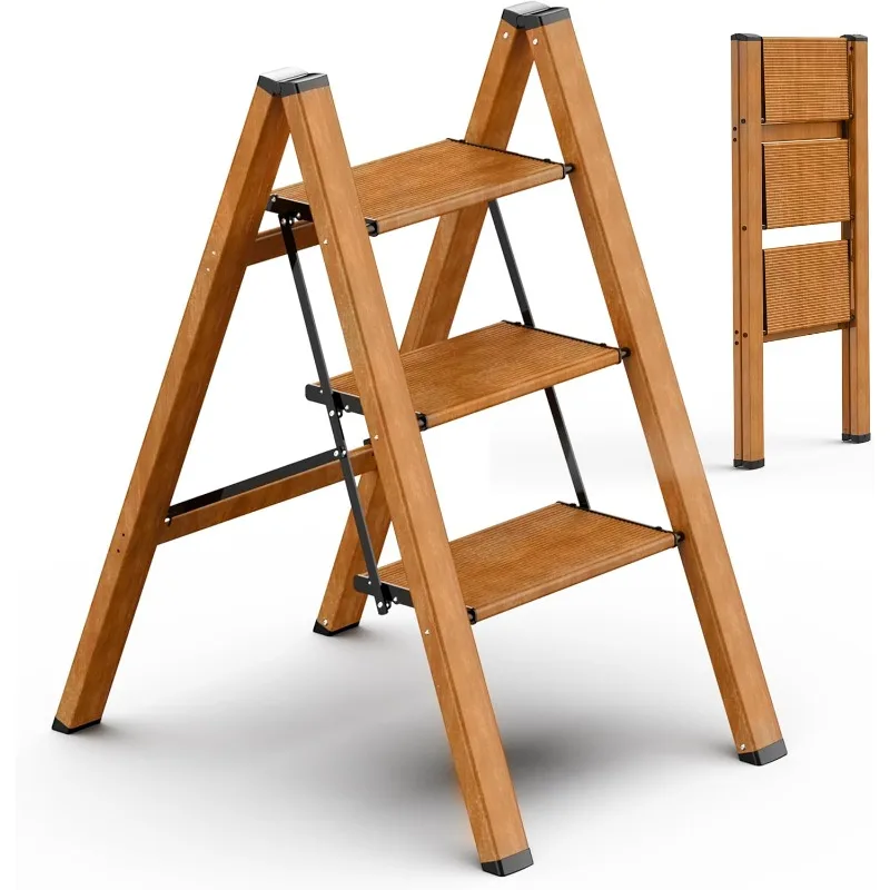 3 Step Ladder, Folding Step Stool with Anti-Slip Wide Sturdy Pedal and Handgrip, Multi-Use for Home and Kitchen Use, Space