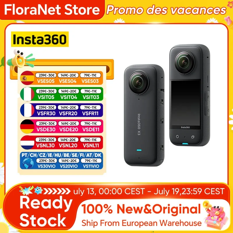 Insta360 X3 étanche avec capteurs 1/2'' et 48MP, vidéo HDR active 360° 5,7K °   Appareil photo 72MP et objectif unique 4K