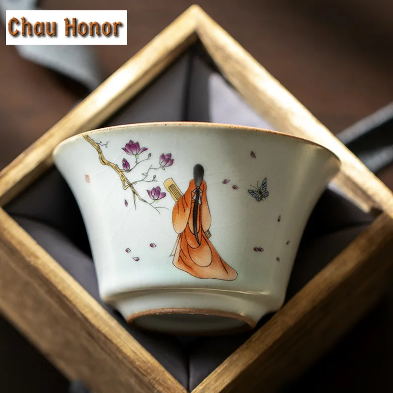 160ml Japanese Ru Kiln Cover Bowl Zen Curvaceous Figure Women Tea Tureen Kungfu Tea Set Tea Bowl Sancai Cover Bowl Drinkware