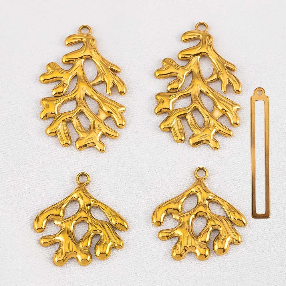 5pcs No Fade Tree Branches Leaf Charm Stainless Steel Gold Color Pendants For Jewelry Making Earring Keychain Supplies DIY Craft image 2