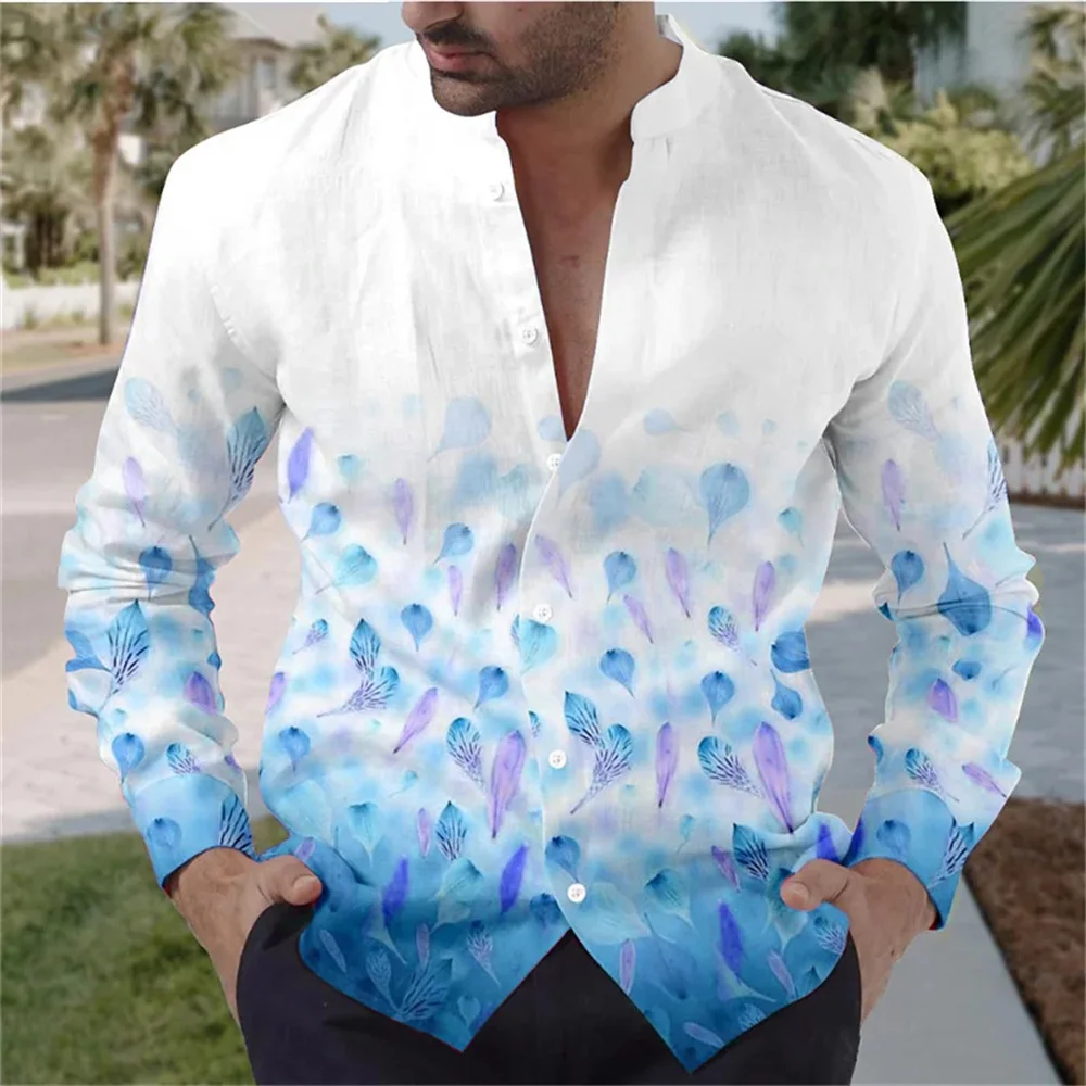 

2024 Floral Retro 3D Printing 6 Color Men's Shirt Daily Wear Outing Weekend Summer Stand Collar Long Sleeve Light Pink XS-6XL