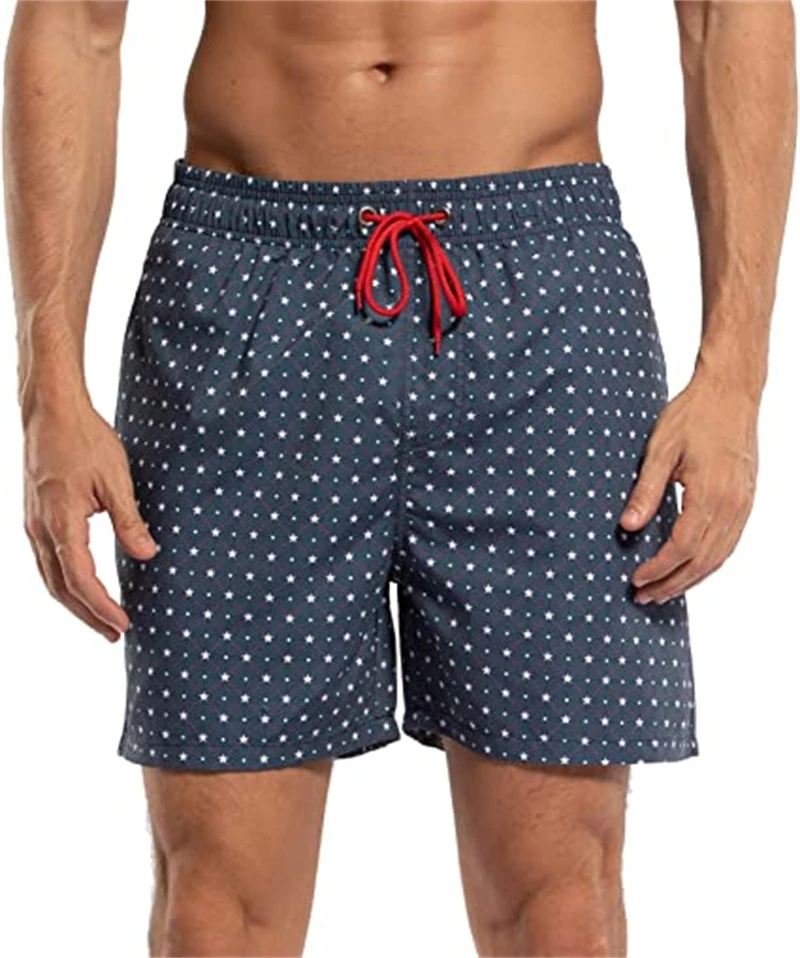 Homens verão roupa de banho shorts masculino troncos de natação maiôs beachwea homem surf praia nadar calças esportivas placa forro de malha e bolsos