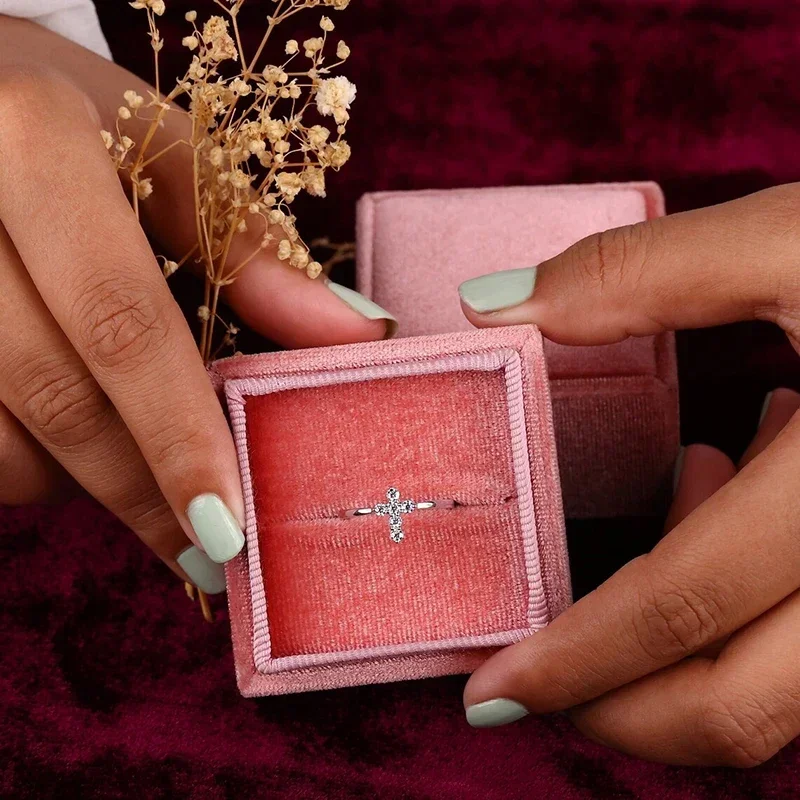 CAOSHI Dainty Cross Shape Finger Ring Female Daily Wearable Jewelry with Bright Zirconia Fashion Silver Color Accessories Gift