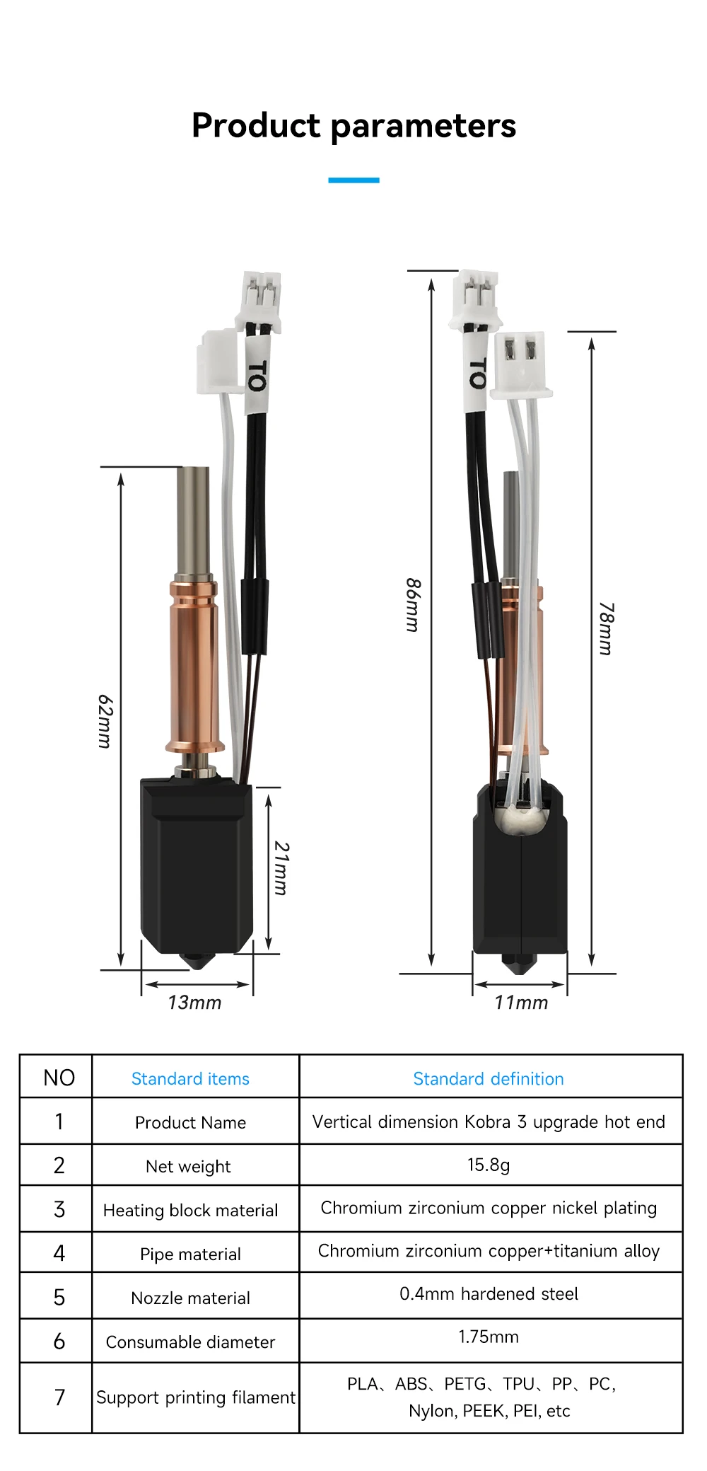 Nuevo hotend para Anycubic Kobra 3 v2/Kobra 3 v2 Combo actualización Hotend cerámica hotend impresora 3D boquilla de acero endurecido