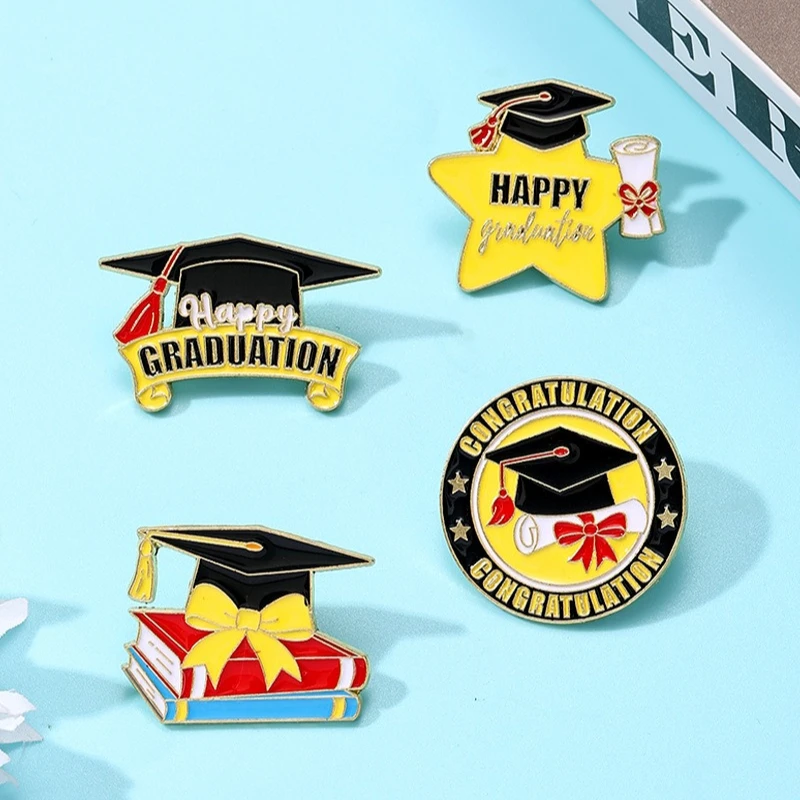 Multicolor Graduation Cap Metal Brooches Drop Oil Craft Student Commemorative Badges Pins For Gift DIY Clothing Bags Hat T-shirt