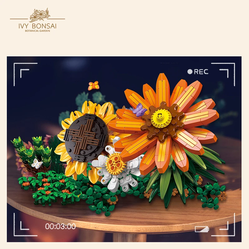 

Home Furnishing Building Brick Sunflower Creepers Block Flower Basket Assemble Educational Toy Collection For Girls Gifts