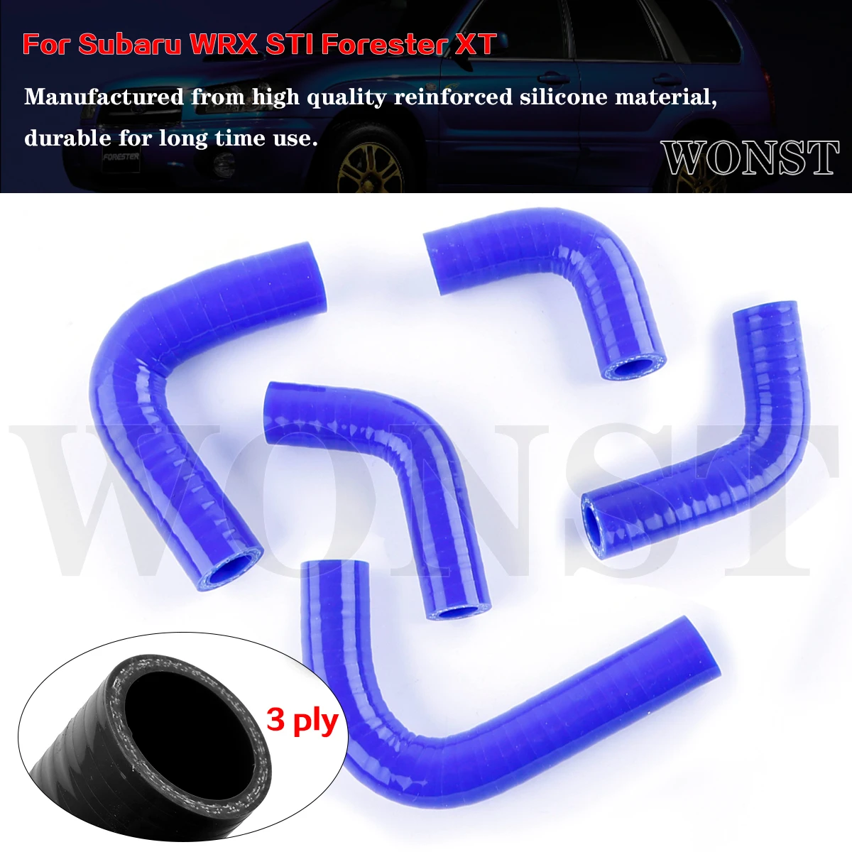 

5 Pcs For Subaru WRX STI &Forester XT Pump Silicone Coolant Water Hoses Kit Tubes Piping