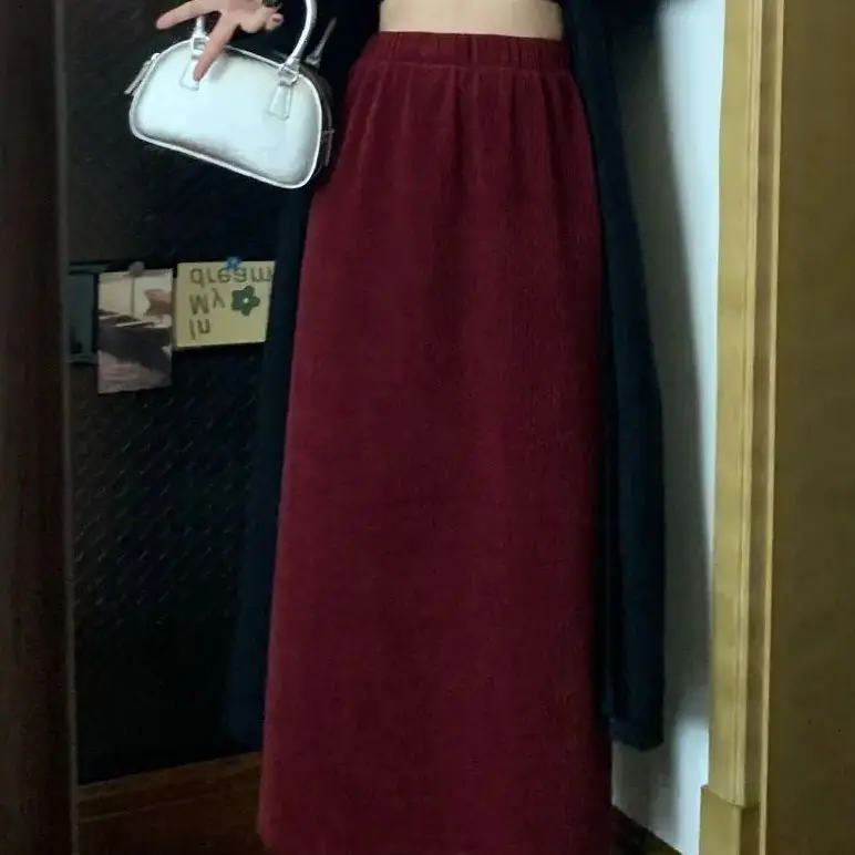 Temperament Elastic Waist Long High Waist Skirt Medium-Length Straight-Leg Skirt Side Slit Sweater Pairing Casual Female Tiered