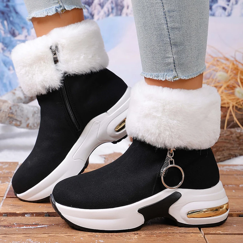 

Зимние теплые женские ботильоны на меховой платформе, модные пушистые кроссовки больших размеров, женские плюшевые зимние ботинки на толстой подошве