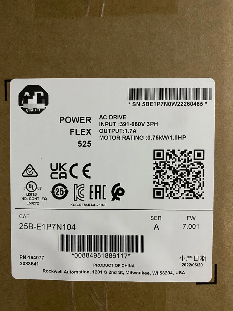 

NEW 25B-E1P7N104 PowerFlex 525 0.75kW (1Hp) 660V AC Drive