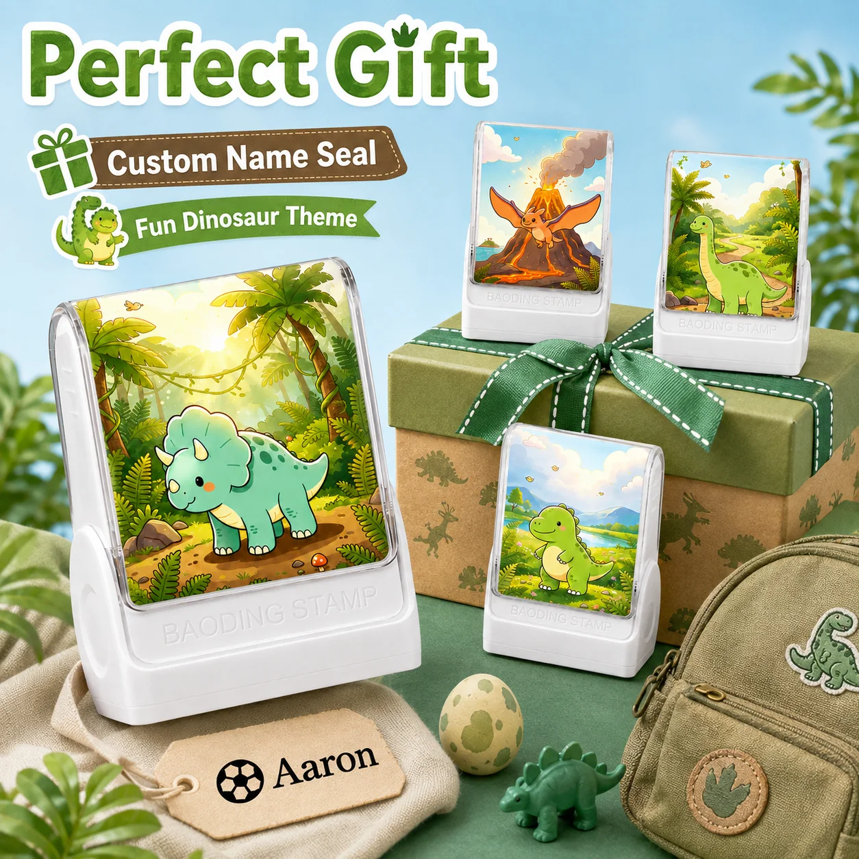 Custom Dinosaur Name Stamp for Kids, Personalized Self-Inking Name Seal, Custom Name Stamp for Clothing School Uniform Book Tag view 6