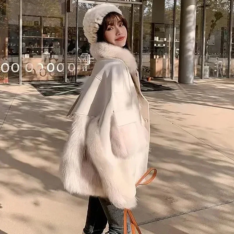 Fur Coat Women's Winter 2023 New Korean Fashion Imitation Fox Fur Thickened High-end Luxury Coat Spliced Fur Collar Warm Jacket