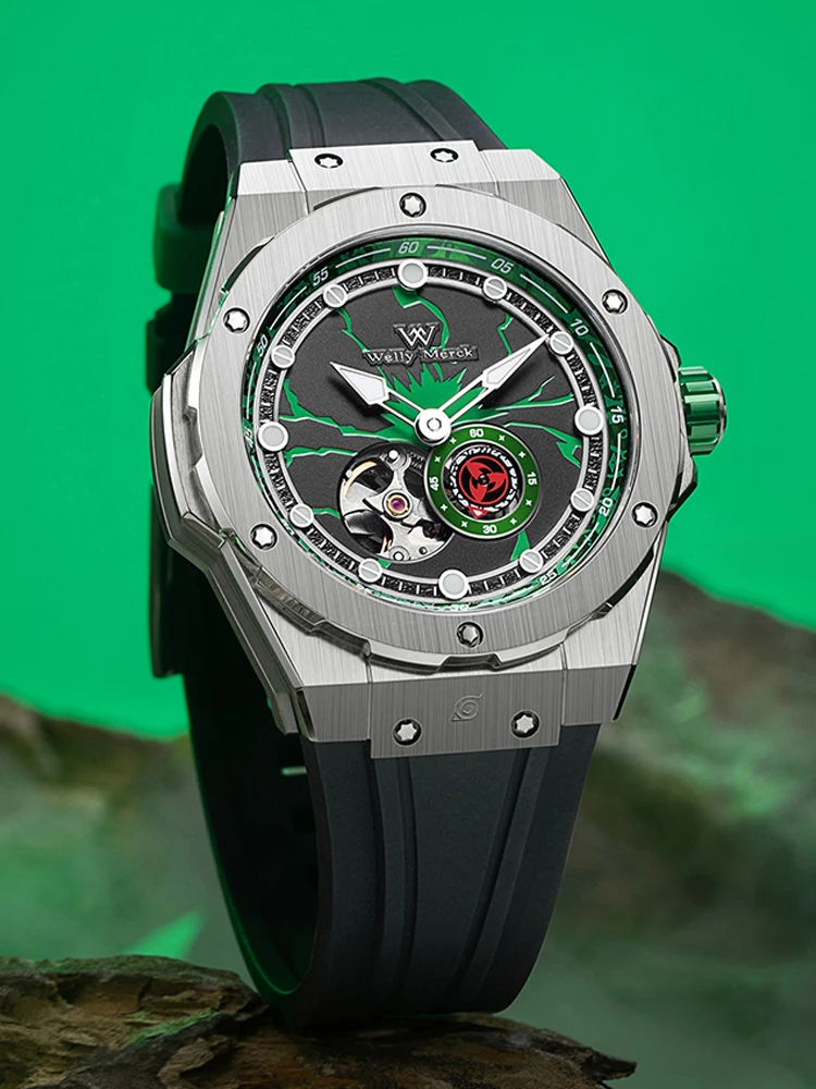 ساعة WM ساعات ميكانيكية أوتوماتيكية للرجال من الفولاذ المقاوم للصدأ مقاومة للماء إصدار محدود من سلسلة ساعات ناروتو سيري ويلي ميرك