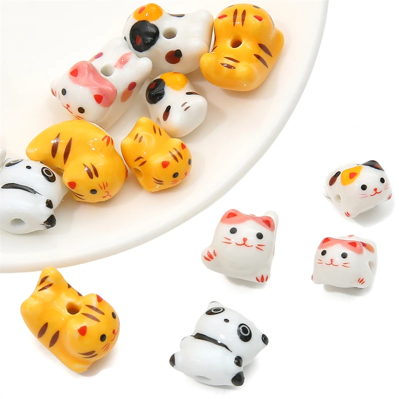 1Pc Multi Color Cartoon Animals Hand Painted Ceramic Beads For Jewelry Making Handmade DIY Bracelets Necklace Crafts Accessories
