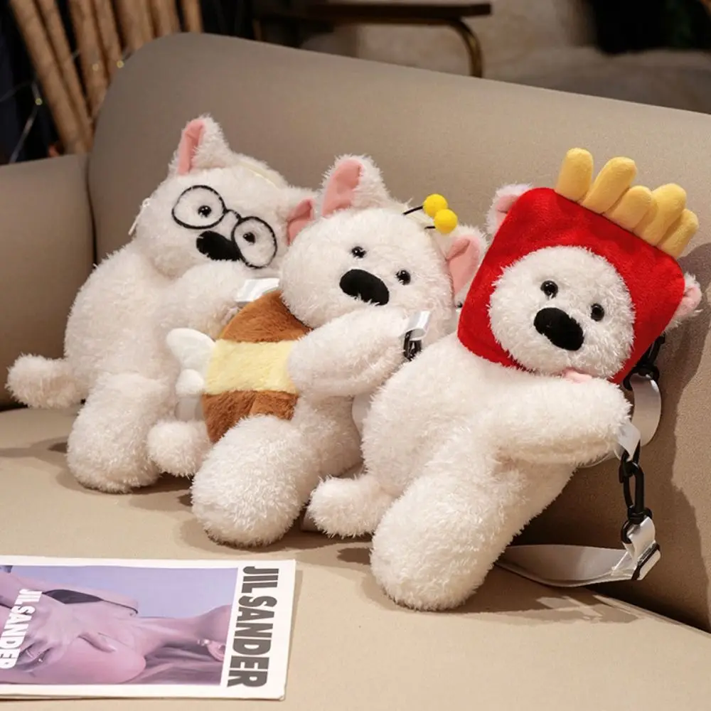 Honeybee Puppy Plush กระเป๋าเป้สะพายหลัง French Fries PP Cotton Puppy Plush กระเป๋าถือปรับสายรัดแว่นตาการ์ตูน Daypack