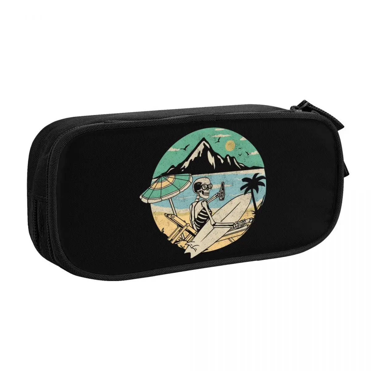 Custom Summer Beach Surfer Skull Cute Pencil Cases Girl Boy Large Capacity Surfing Pencil Box Student School