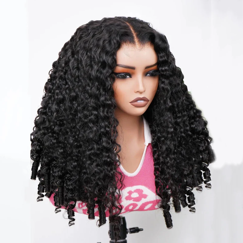 نصف باروكة مجعدة بورمية، 3 في 1 شعر مستعار بدون صمغ أسود 18 بوصة باروكة من شعر طبيعي شعر مستعار مجعد مع رباط للاستخدام اليومي للمبتدئين Da