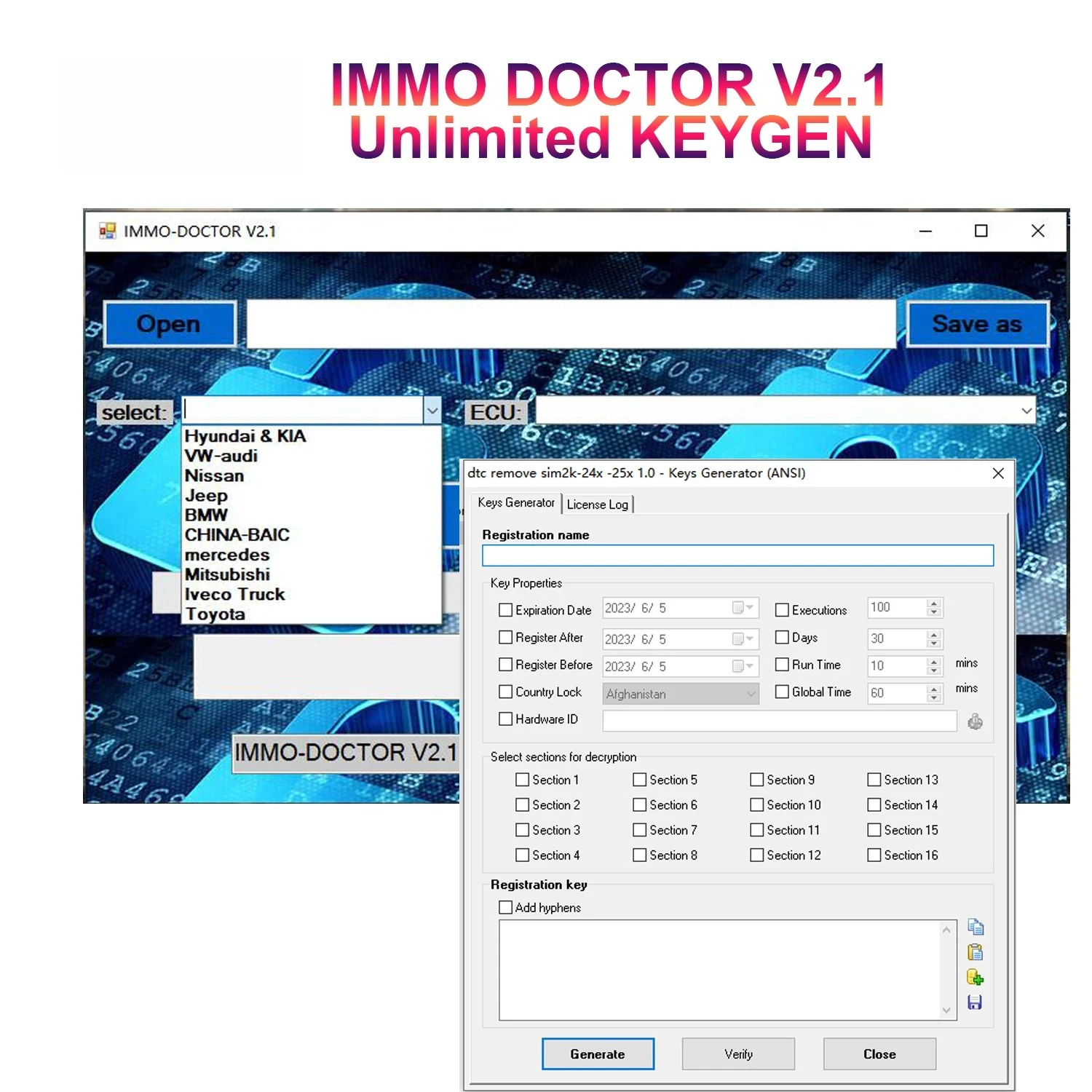 

IMMO DOCTOR V2.1 с неограниченным KEYGEN, программное обеспечение для удаления иммобилайзеров Immo-Off MULTI BRAND для ME17, MH72, MH83, MH82, MEG17, MED17, EDC17