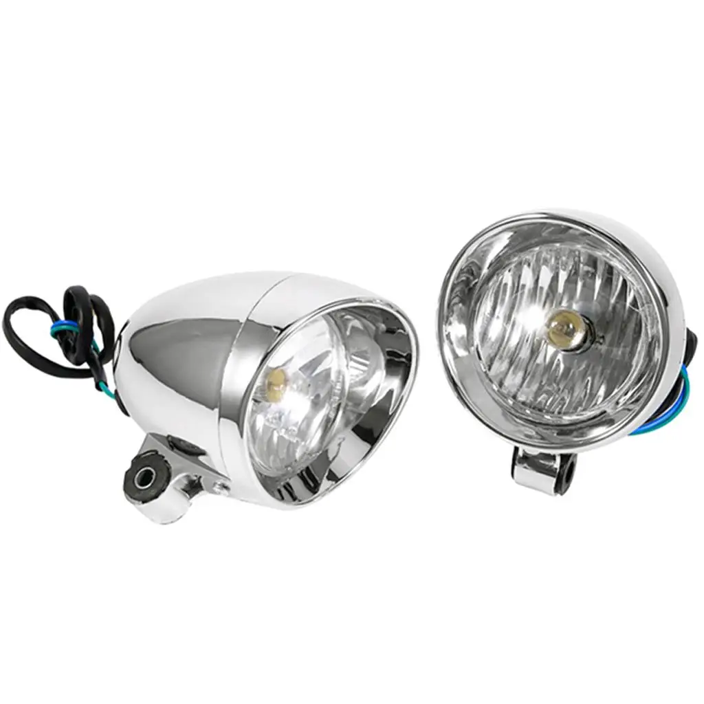 Motorcycle Chrome Passing Fog Auxiliary LED Headlight Retro Spotlight Bike Light for Touring Chopper