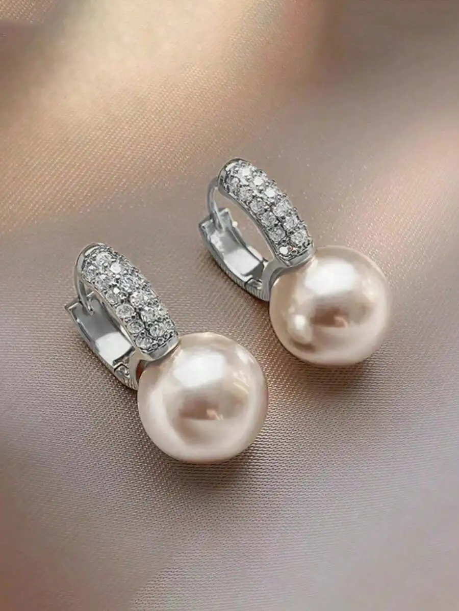 

Elegant Rhinestone Pearl Hoop Earrings For Women
