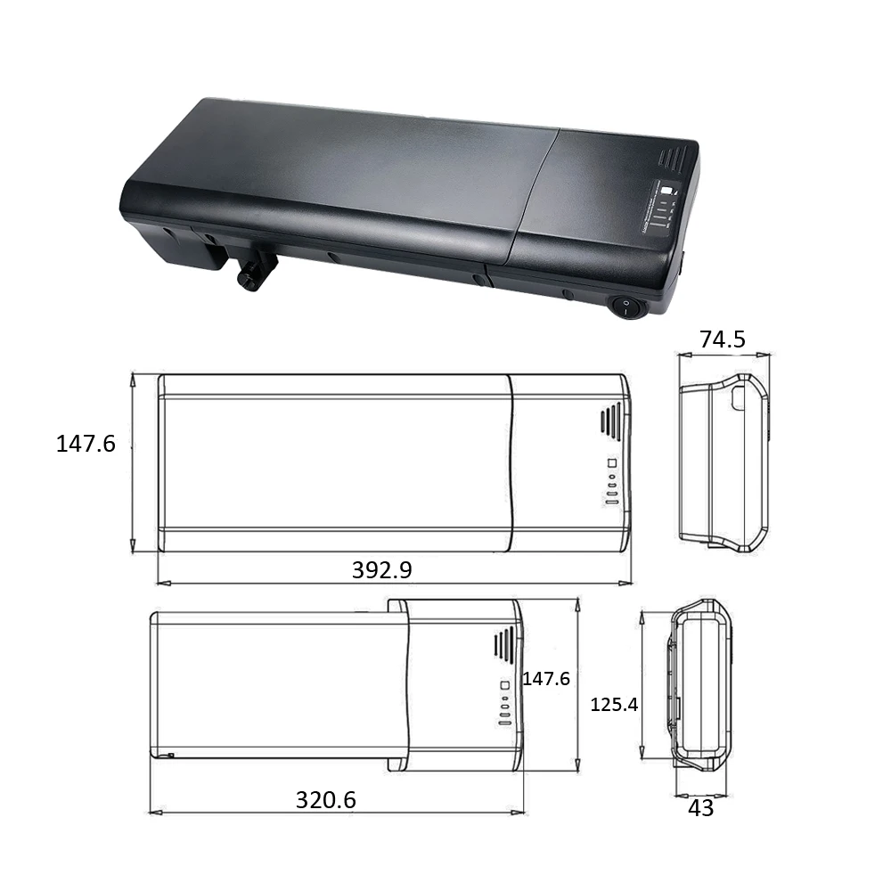 Carrier luggage 24V 36V Rear Rack Battery box 10S3P 10S4P 18650 250W 350W 500W Electric Bicycle Case