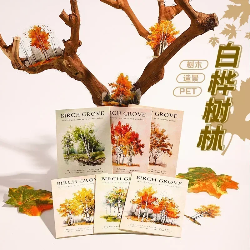 10pcs materials PET Stickers landscaping  Stationery School birch forest different shaped tree Supplies Scrapbook 132*95mm