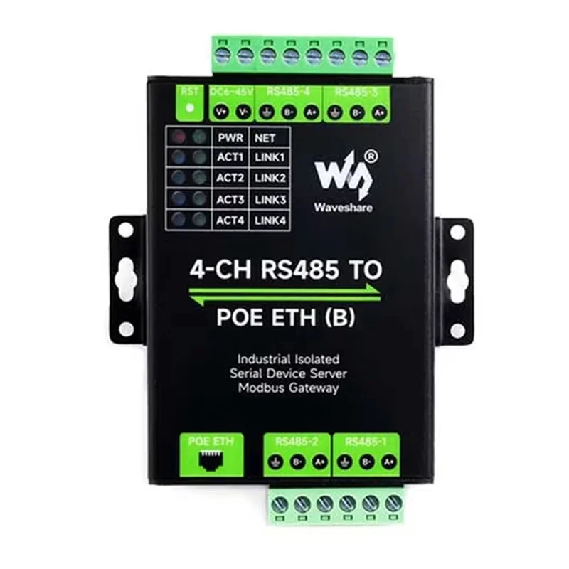

ABDE-Waveshare Industrial Isolated 4CH RS485 To POE ETH Ethernet Converter Support Modbus/MQTT/JSON Industrial DIN-Rail Design