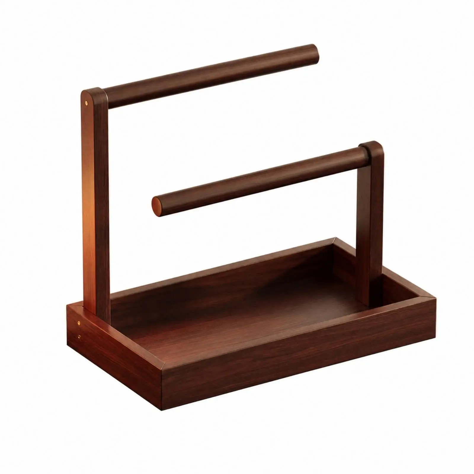 Compact Bamboo Jewelry Holder Stand with Side Panels and Hanging Rods for Dresser Table Storage