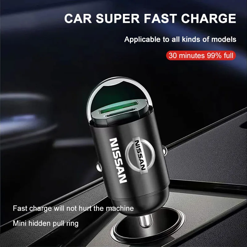 Car Charger USB Type-C Fast Charging Power Adapter Nismo Badge For Nissan Qashqai X-Trail Leaf Murano Pulsar Teana Tiida Micra