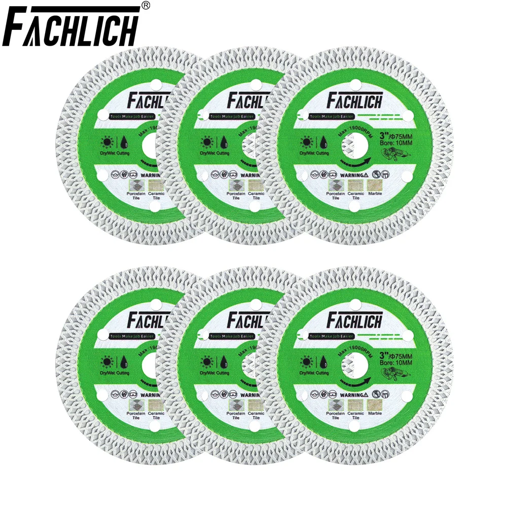 FACHLICH 75mm Trennscheiben-Set, 6 Stück, für Marmor, Fliesen, Keramik, Porzellan, Granit, 3 Zoll Sägeblatt, 10mm Bohrung, Mini-Handsägeblatt